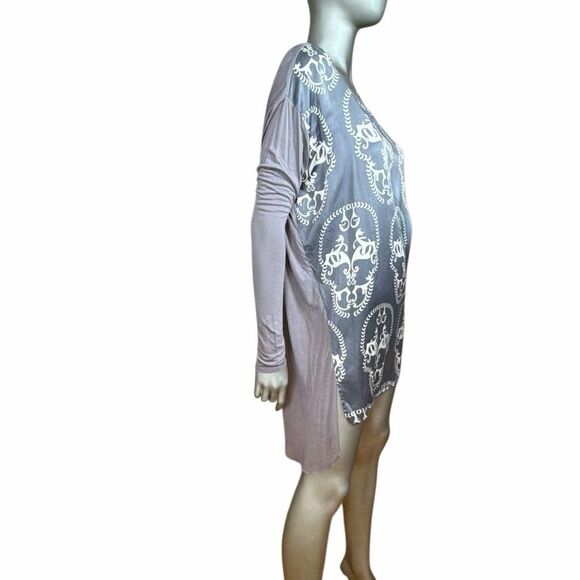 Thomas Wylde Scull Graphic Long Sleeve Oversized Tunic Silk Dress – Gray S /M (0 - Picture 5 of 14